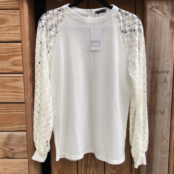 NWT! - MIHOLL Long Sleeve Lace Balloon Sleeve Top Blouse - Picture 2 of 8